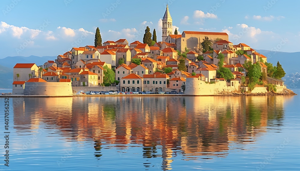 Obraz premium Island Town Sunrise Reflection