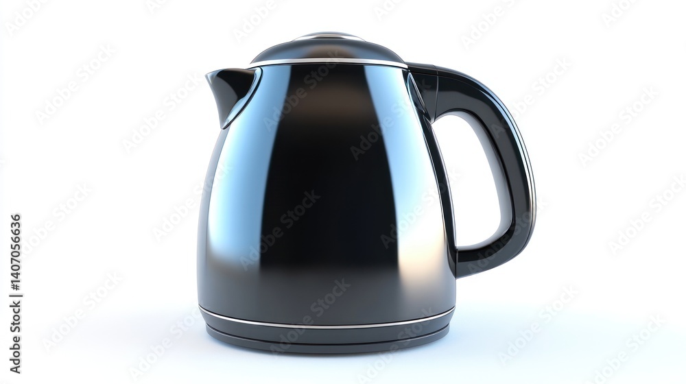 A black electric kettle with a handle sits on a white surface A black electric kettle with a handle sits on a white surface