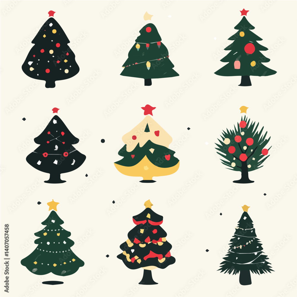 A Simple, flat, 2D icon of a Christmas Tree pick SET isolated on a transparent background. It is a vector, animation design, vector, flat design, simple flat 2D icon, minimalist design, clipart A Simple, flat, 2D icon of a Christmas Tree pick SET isolated on a transparent background. It is a vector, animation design, vector, flat design, simple flat 2D icon, minimalist design, clipart