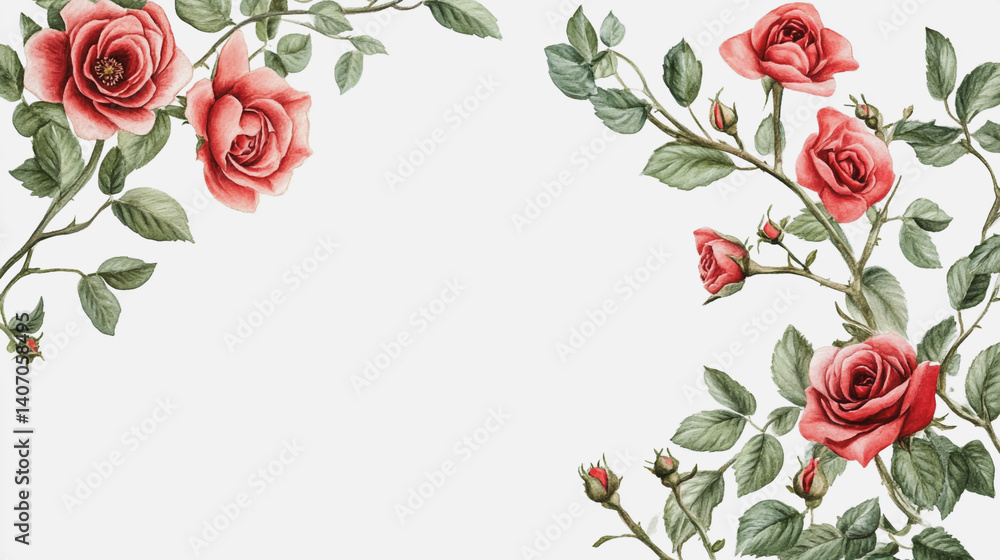 Naklejka premium Elegant wedding invitation card background . Minimal hand painted watercolor botanical flowers texture template background. Design for wedding, vip cover, poster, rsvp moderncard.Valentine's Day