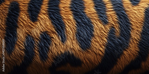 Tiger skin texture with copy space. Close-up tiger pattern. Big Cat fur. Tiger stripes. Realistic tiger skin. Tiger design texture. Detailed tiger skin close-up. Wild Animal texture.