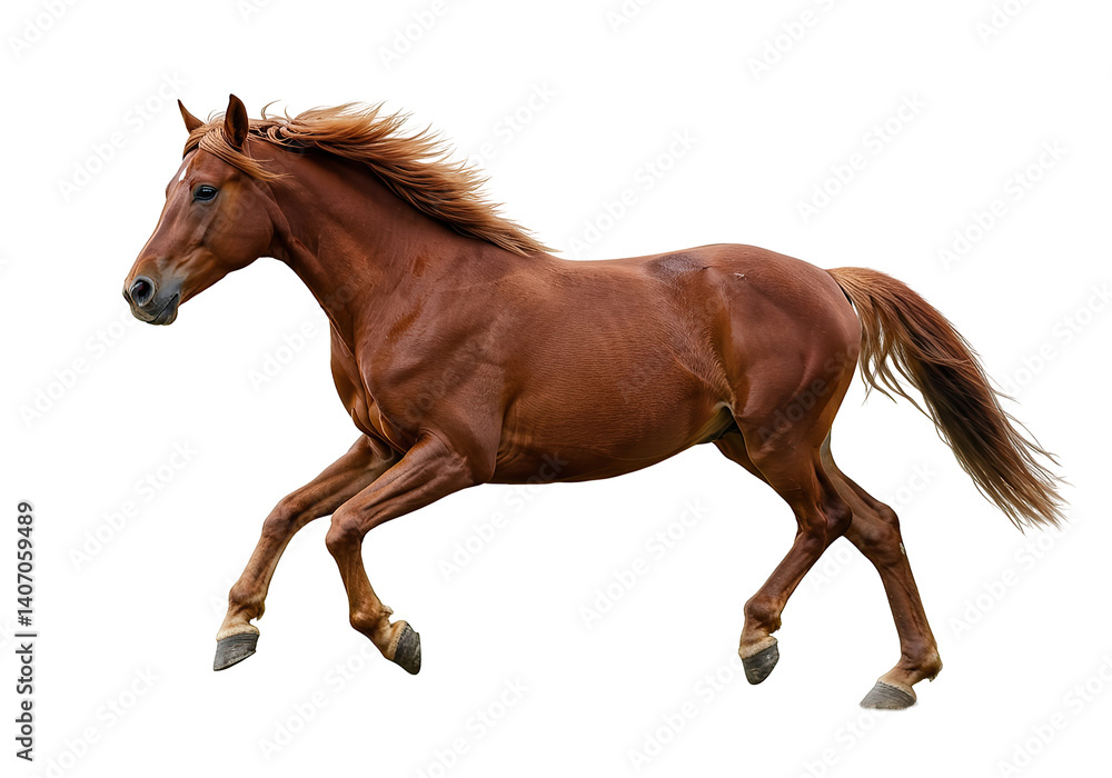 Naklejka premium Chestnut Horse Galloping, Powerful, Majestic, Dynamic, Running, Energy, Speed, Freedom, Wild, Nature