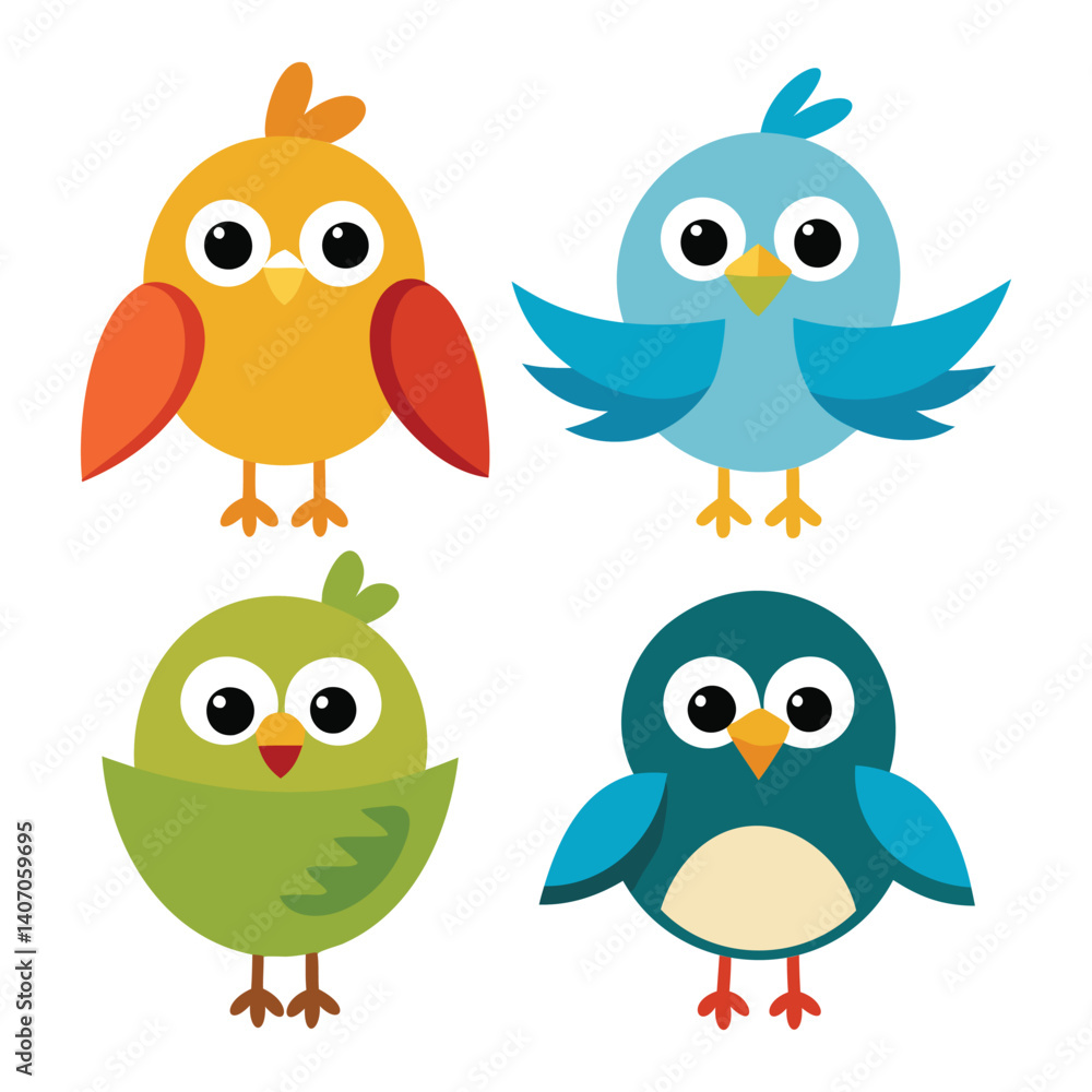 Cute bird icons of vector illustration isolated on a white background Cute bird icons of vector illustration isolated on a white background