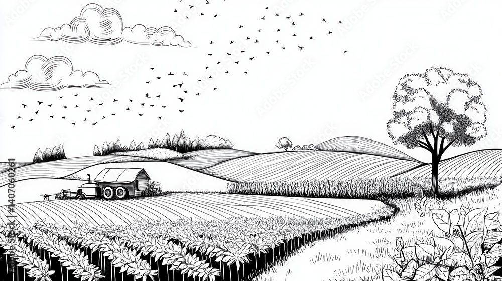 Fototapeta premium Tranquil Farm Landscape Scene