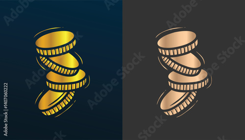Unique and attractive gold coin logo vector image with black and white background