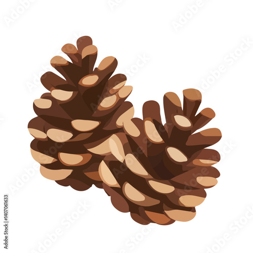 Very Simple flat 2D illustration of Christmas Pinecones  isolated on a white background, AI, vector mint leaves branch icon set, simple design in a flat circle