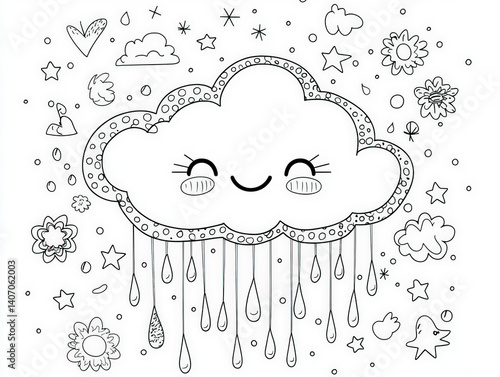 A smiling cloud with raindr...