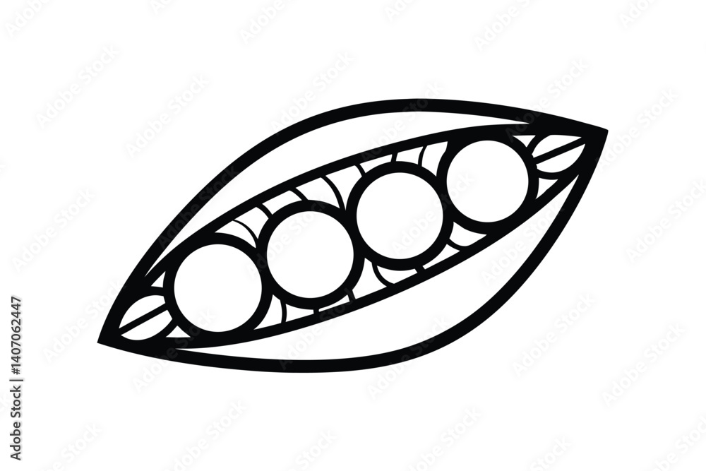 Stylized Black And White Illustration Of A Pea Pod With Four Peas Stylized Black And White Illustration Of A Pea Pod With Four Peas