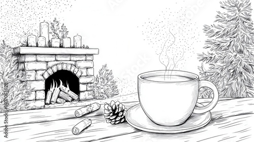 Cozy Fireside Coffee Illustration