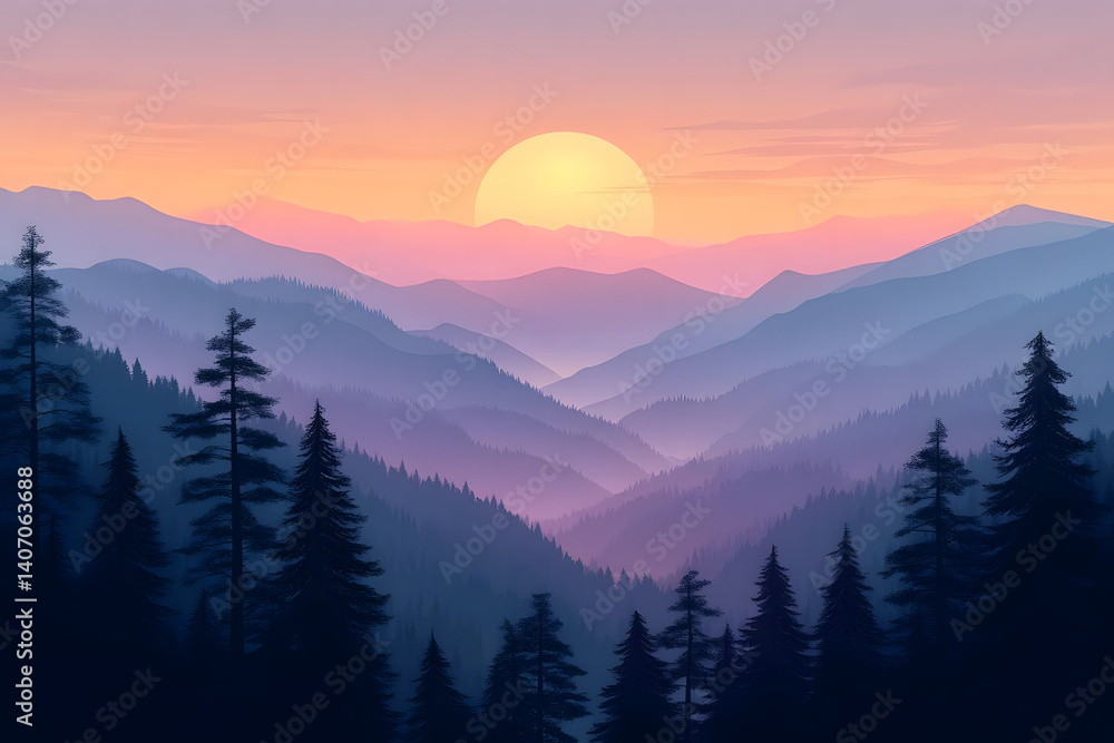 Obraz premium Sunset Mountains: Serene Landscape Views