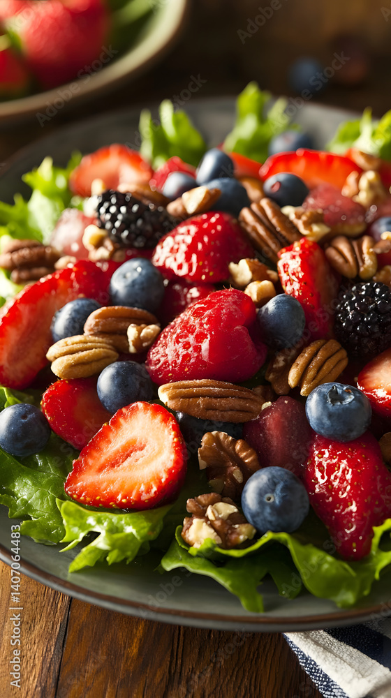 Fototapeta premium Berry Salad with Pecans: A Delightful Mix