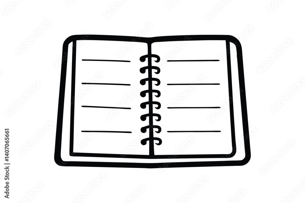 Black And White Outline Sketch Of An Open Spiral Notebook With Lines Black And White Outline Sketch Of An Open Spiral Notebook With Lines