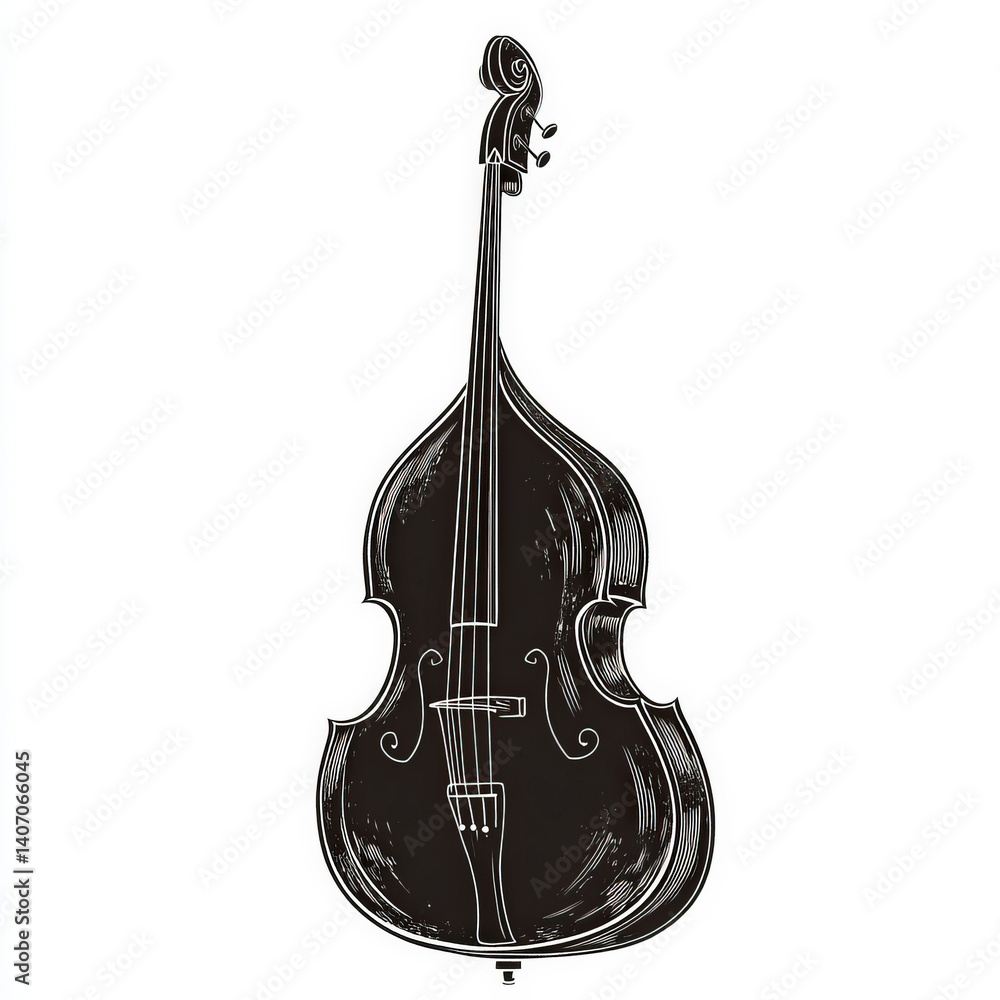 Naklejka premium bass silhouette , black and white illustration isolated on white background