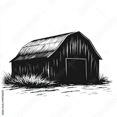 barn silhouette , black and...