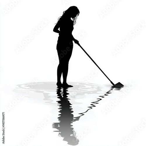 cleaning silhouette , black...