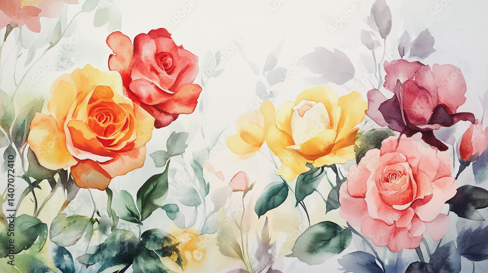 Fototapeta premium Elegant wedding invitation card background . Minimal hand painted watercolor botanical flowers texture template background. Design for wedding, vip cover, poster, rsvp moderncard.Valentine's Day
