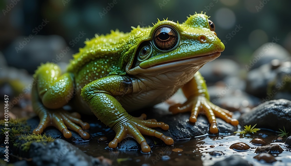 Emerald Tree Frog: A Striking Close-Up in Lush, Dark Setting Emerald Tree Frog: A Striking Close-Up in Lush, Dark Setting