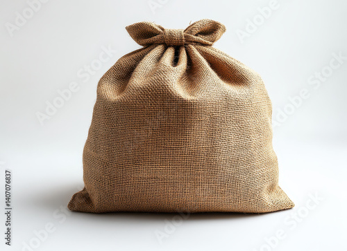 Obraz na płótnie high-quality image of a natural jute bag isolated on white background with drawstring closure, eco-friendly burlap sack w salonie