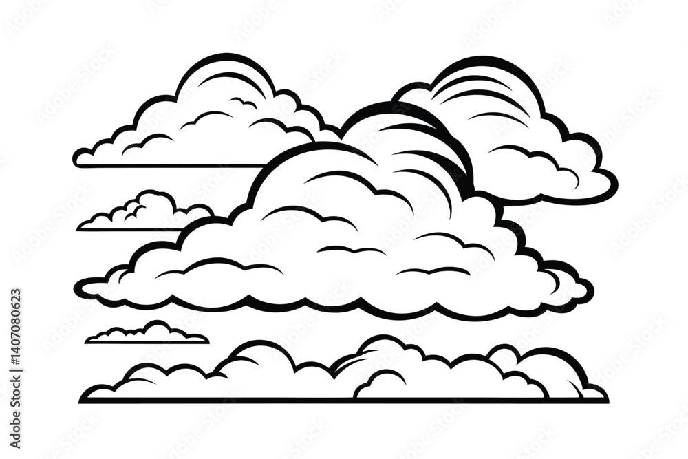 Black And White Cartoon Cloudscape Illustration Stylized Cloud Outline Weather Element Design Black And White Cartoon Cloudscape Illustration Stylized Cloud Outline Weather Element Design
