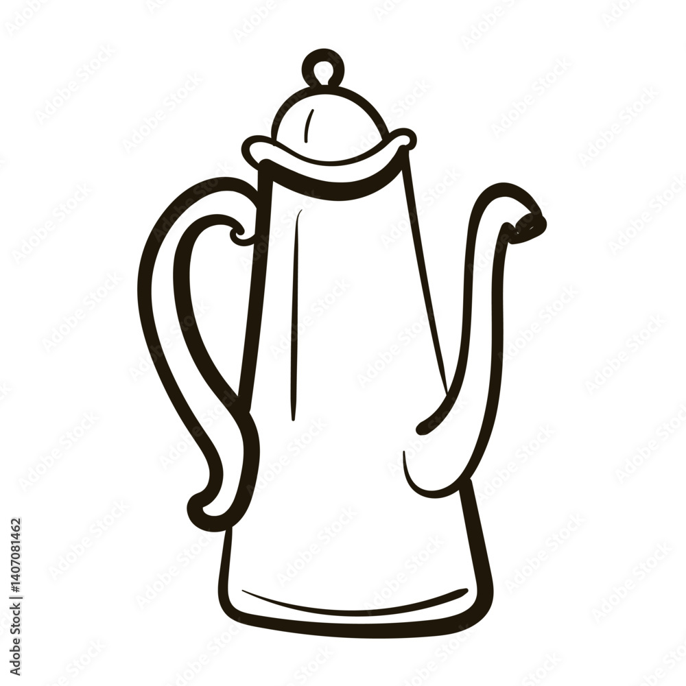 Obraz premium Hand drawn doodle coffee pot. Minimalist retro item sticker. Cartoon isolated vector illustration