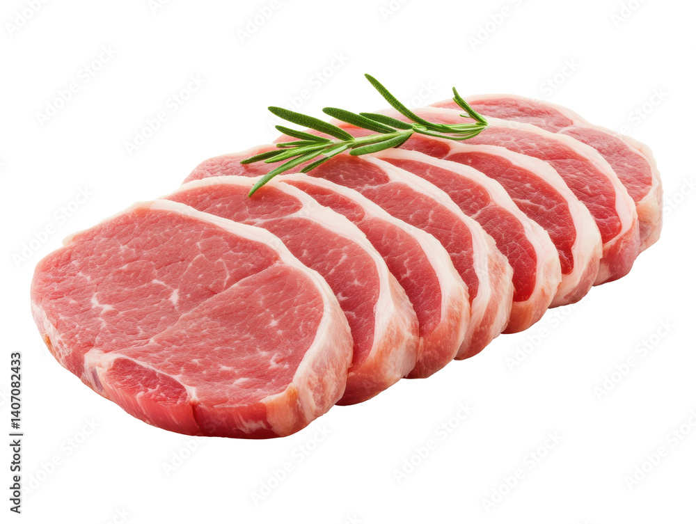 Fresh pork chops with rosemary for culinary preparations and grilling, cut out Fresh pork chops with rosemary for culinary preparations and grilling, cut out