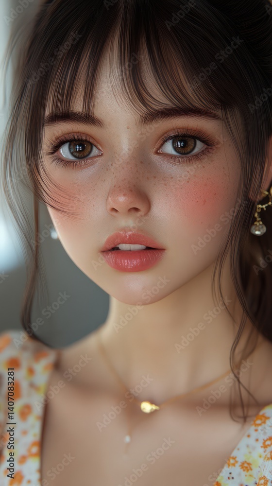 Portrait of a young woman with brown hair and eyes looking at camera. Portrait of a young woman with brown hair and eyes looking at camera.