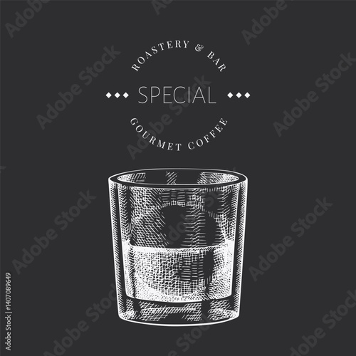 Coffee Cup Chalk Board Illustration. Vector Hand Drawn Isolated Affogato Cup. Vintage Style Beverage