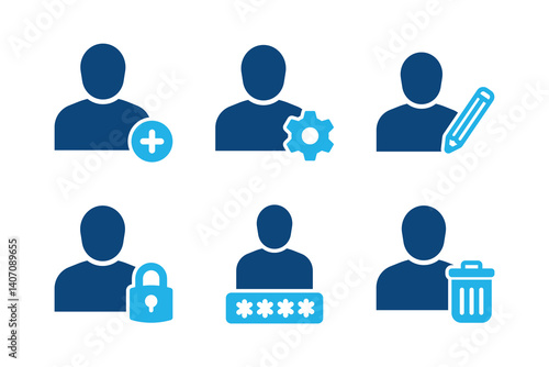 User account glyph solid icons isolated on white background