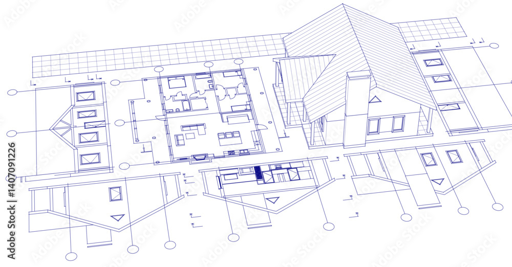 sketch project of a traditional house 3d illustration sketch project of a traditional house 3d illustration