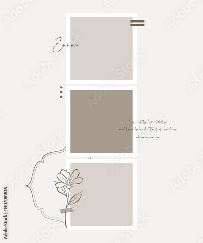 Aesthetic soft neutral collage frame with scrapbooking style