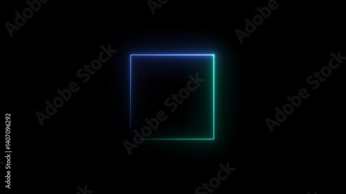 4k Abstract neon glowing frame rectangle animation in cyan and blue color  4k video. neon Rectangle icon animation.  on a black background. 