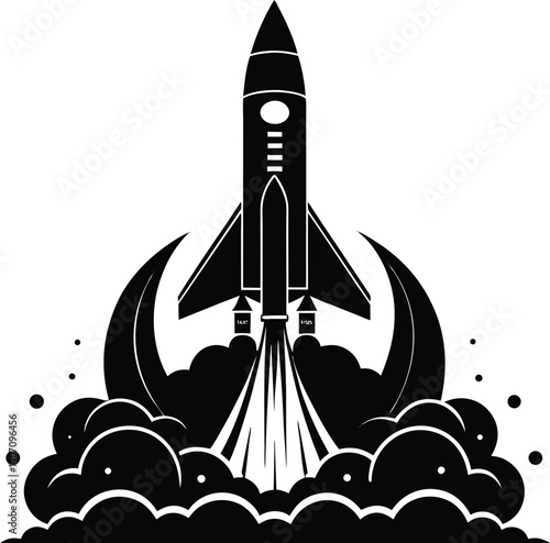Rocket Launch Silhouette Vector | Space Exploration Design for Sci-Fi and Adventure Art
