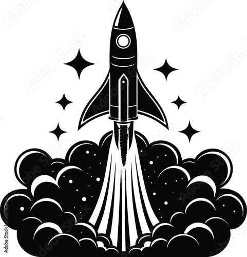 Rocket Launch Silhouette Vector | Space Exploration Design for Sci-Fi and Adventure Art