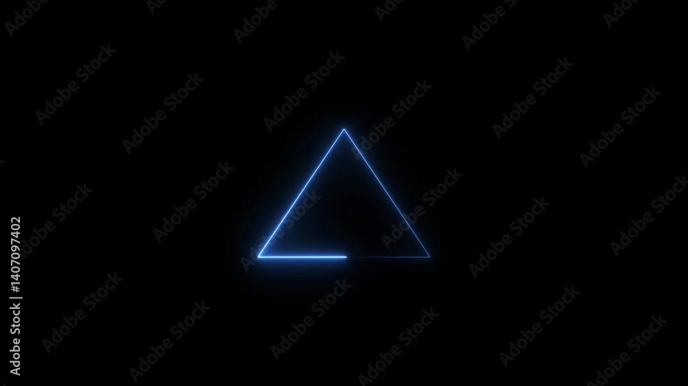4k Abstract neon glowing frame triangle animation in cyan color  4k video. neon Rectangle icon animation.  on a black background. 
