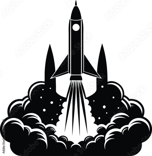 Rocket Launch Silhouette Vector | Space Exploration Design for Sci-Fi and Adventure Art