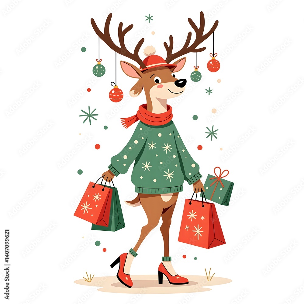 Naklejka premium Christmas Reindeer Happy Shopping Season