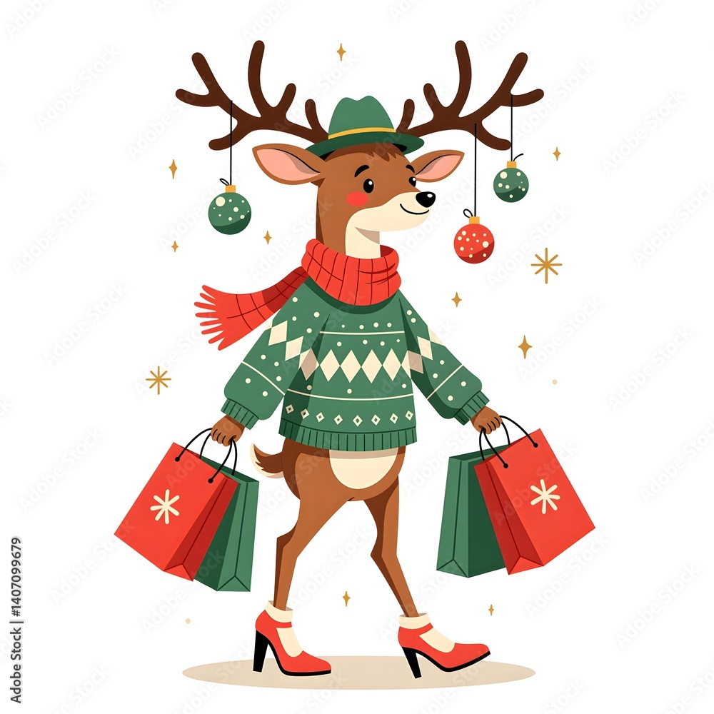Fototapeta premium Christmas Reindeer Happy Shopping Season