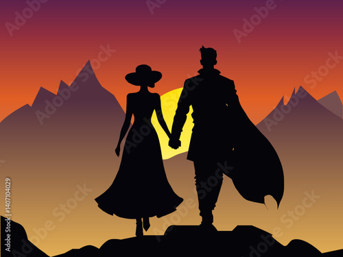 man and woman in the morning in the mountains romantic trip