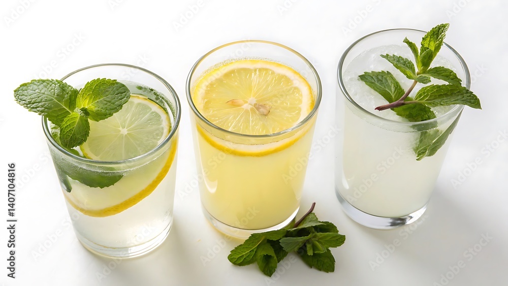 Fototapeta premium A fresh green mojito cocktail with lime and mint on a white background