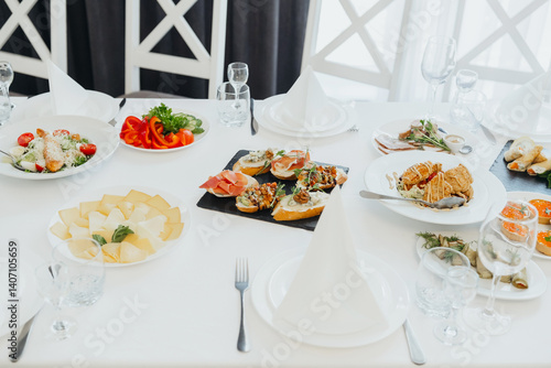 Delicious variety of appetizers on a beautifully set dining table