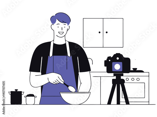 Silhouette of a photographer, a cartoon vector illustration of a guy at work