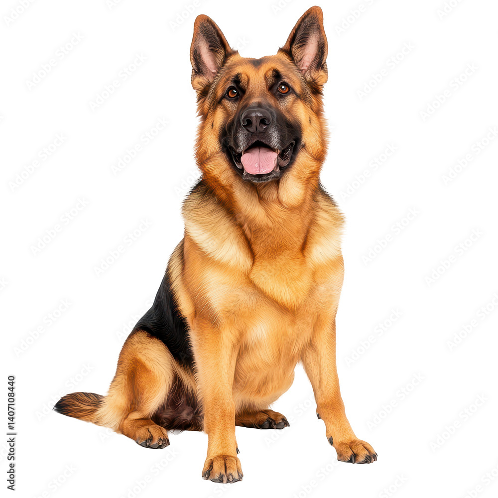 Loyal german shepherd sitting proudly with alert expression against showcasing canine beauty on transparent background Loyal german shepherd sitting proudly with alert expression against showcasing canine beauty on transparent background