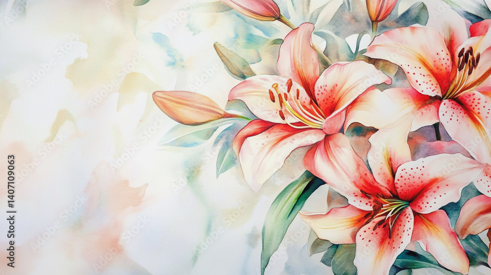 Fototapeta premium Elegant wedding invitation card background . Minimal hand painted watercolor botanical flowers texture template background. Design for wedding, vip cover, poster, rsvp moderncard.Valentine's Day