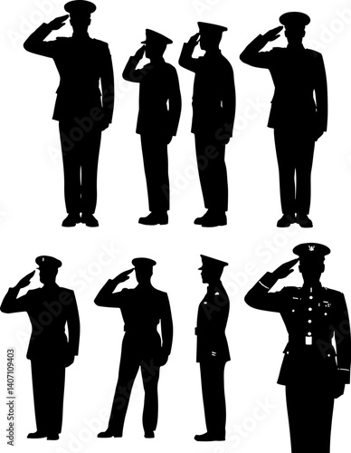 Silhouettes of Military Personnel Saluting in Various Poses