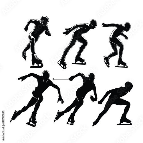 Silhouette Speed Skating vector set on a with white background