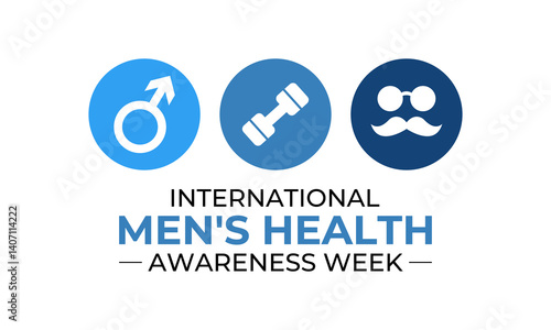 Illustration on the theme of Men's health Week is observed every year in June. A blue ribbon, Stethoscope with a mustache and Realistic ribbon. International Men's Day, and Father's Day concepts.