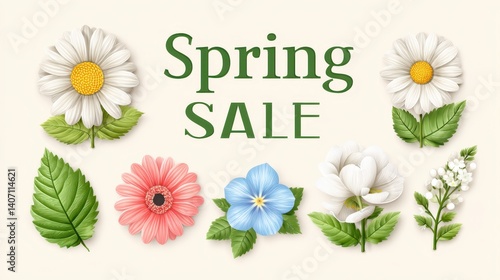 Spring Sale Banner with Pixel Art Flowers