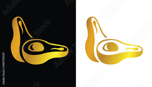 vector image of a beautiful and attractive gold-colored avocado slice logo on a black and white background