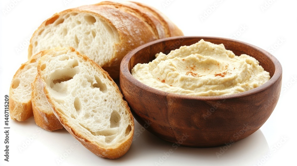 Isolated serving of creamy Lebanese hummus with pita bread on white. Isolated serving of creamy Lebanese hummus with pita bread on white.