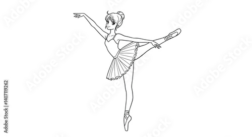 Anime Girl Ballerina Arabesque Pose Coloring Page Graceful Ballet Dancer Manga Line Art Printable Outline